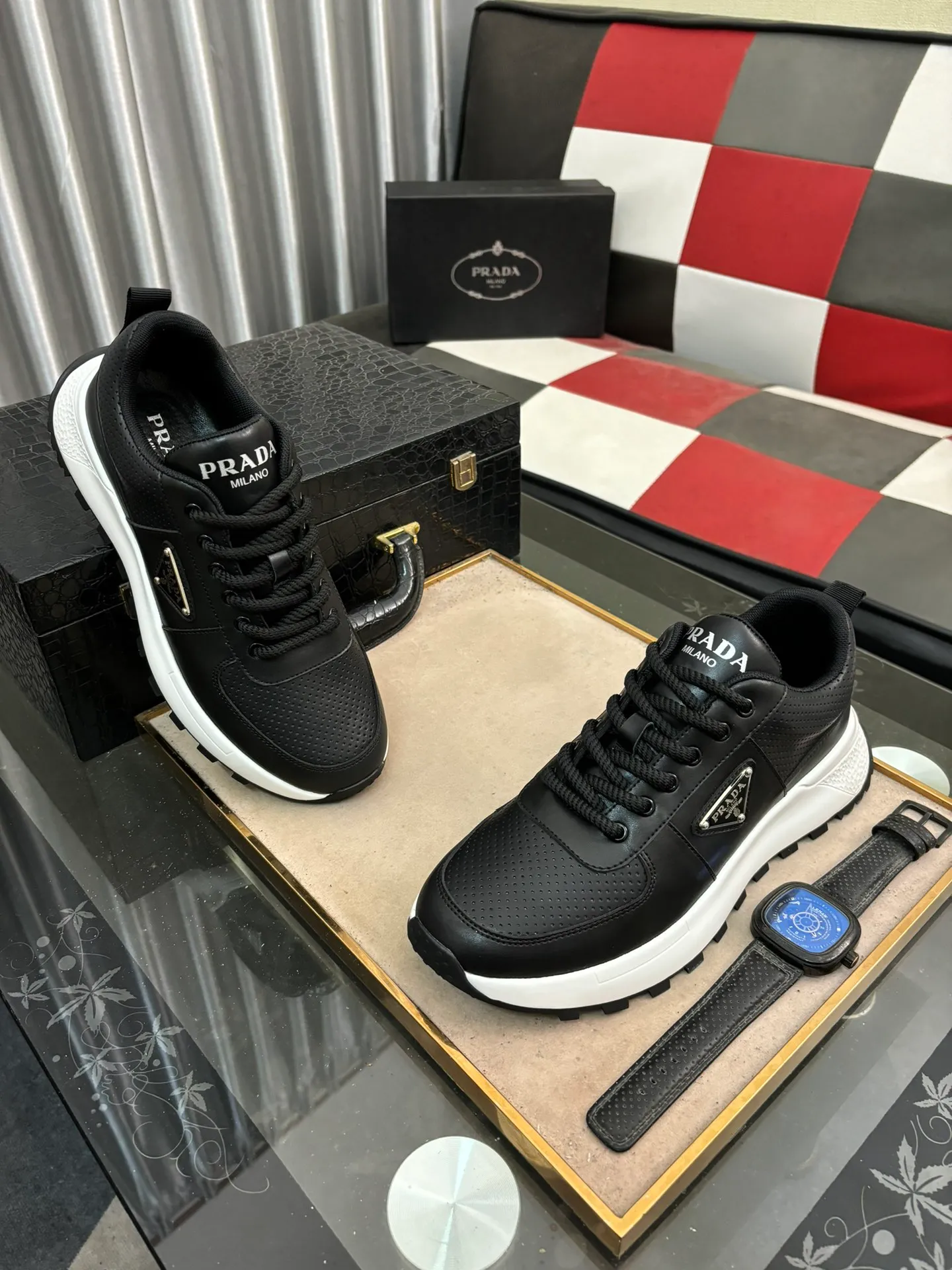 Men's shoes 💰440⌚️⌚️【PRADA】Prada Hong Kong counter casual shoes, counter quality, high-quality workmanship, uppers made of imported breathable fly mesh fabric, comfortable and breathable lining, original air cushion elastic outsole, casual fashion, high-end quality, size: 38-442️⃣Colors available